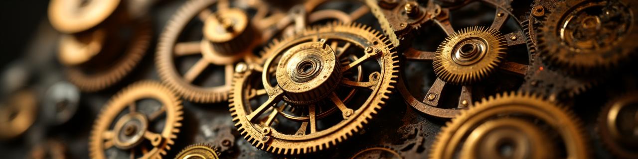 アンティークな時計の歯車と高級なテーブル設定