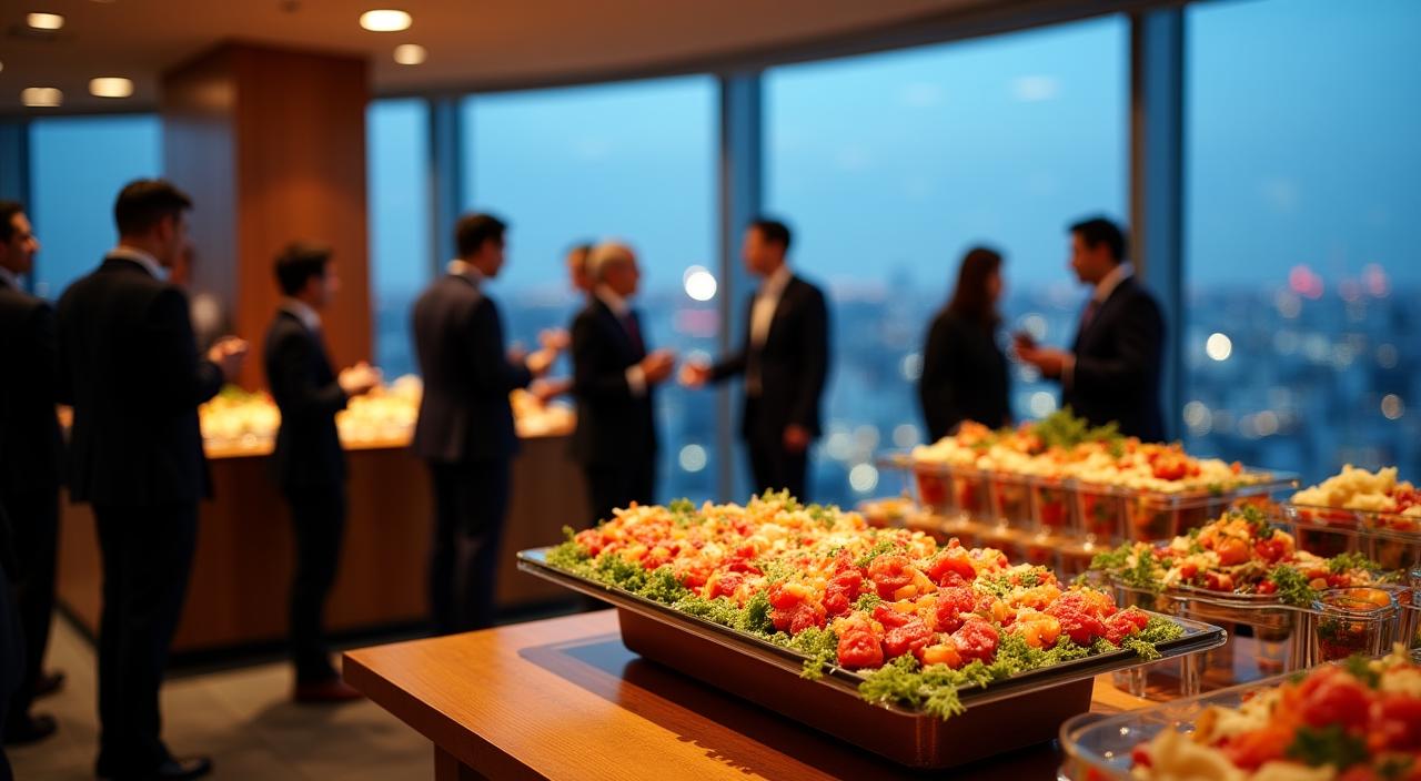 東京の洗練されたオフィスで開催されるコーポレートレセプションの様子